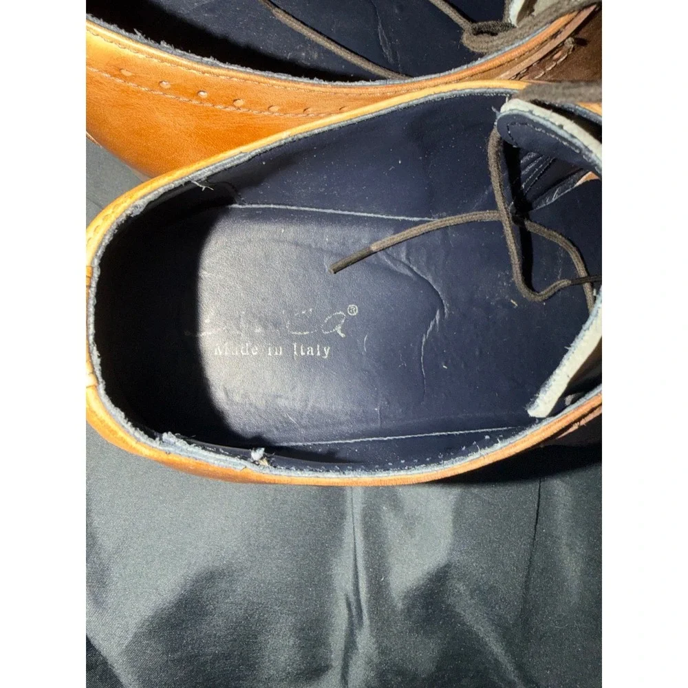 Duca Men's Tri-Color Leather Oxford Brogue Dress Shoes Made in Italy Size 43